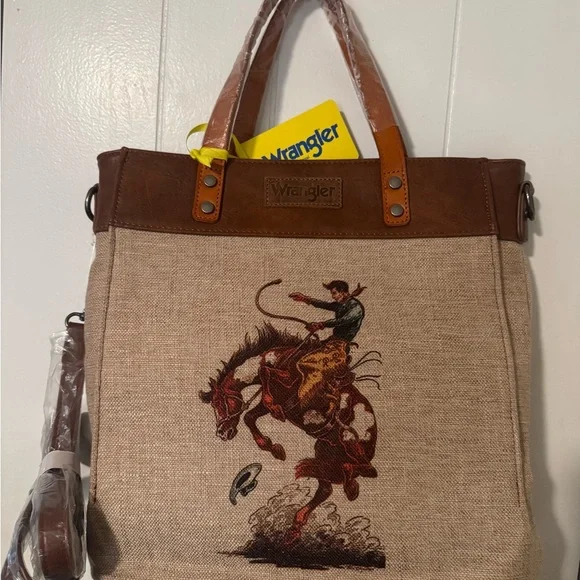 Wrangler Tan and Brown Cowboy Tote Bag - Picture 2 of 4